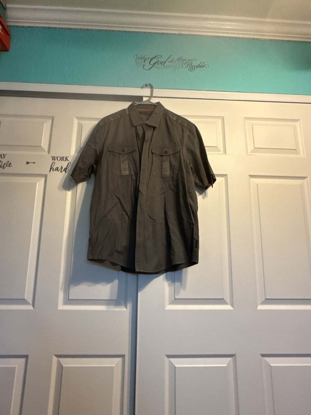 Sean John Men's Gray Short Sleeve Utility Shirt Size XL